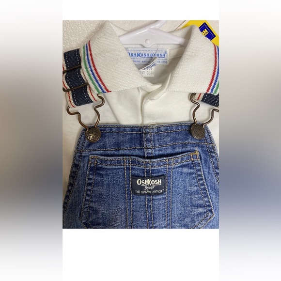 Vintage Oshkosh B Gosh White Polo w/ Matching Vest Back Overall Size 12 Months - Picture 4 of 9